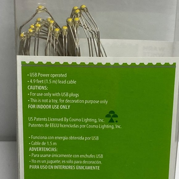 Holiday Time USB Powered 20 LED Slim Wire Light Set Warm White 6.5ft Party Event - Picture 2 of 3